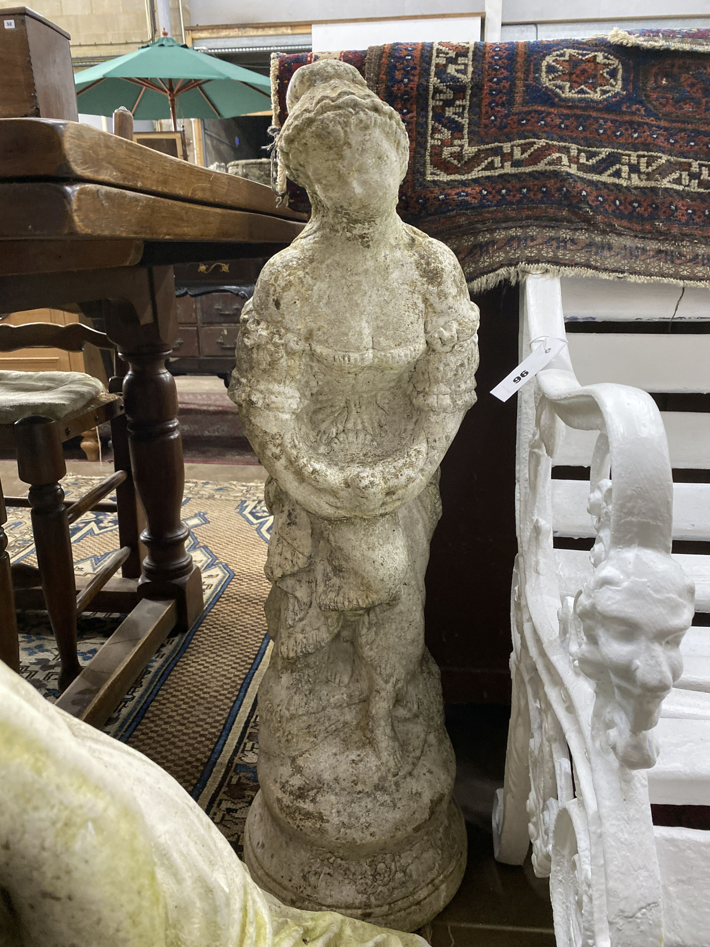Two reconstituted stone figural garden ornaments, larger height 78cm